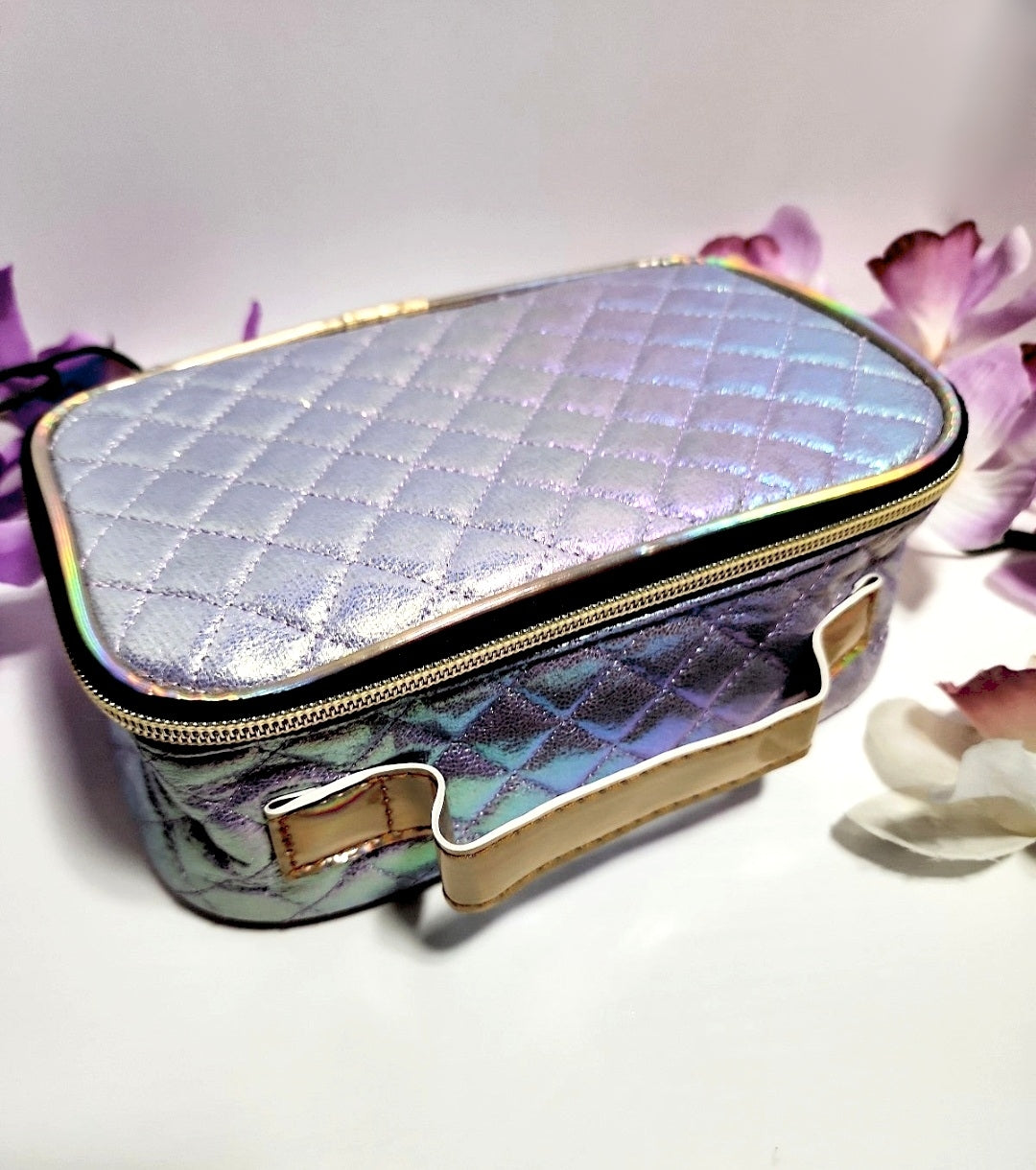 Holographic Reflective Train-Case Style Makeup Bag