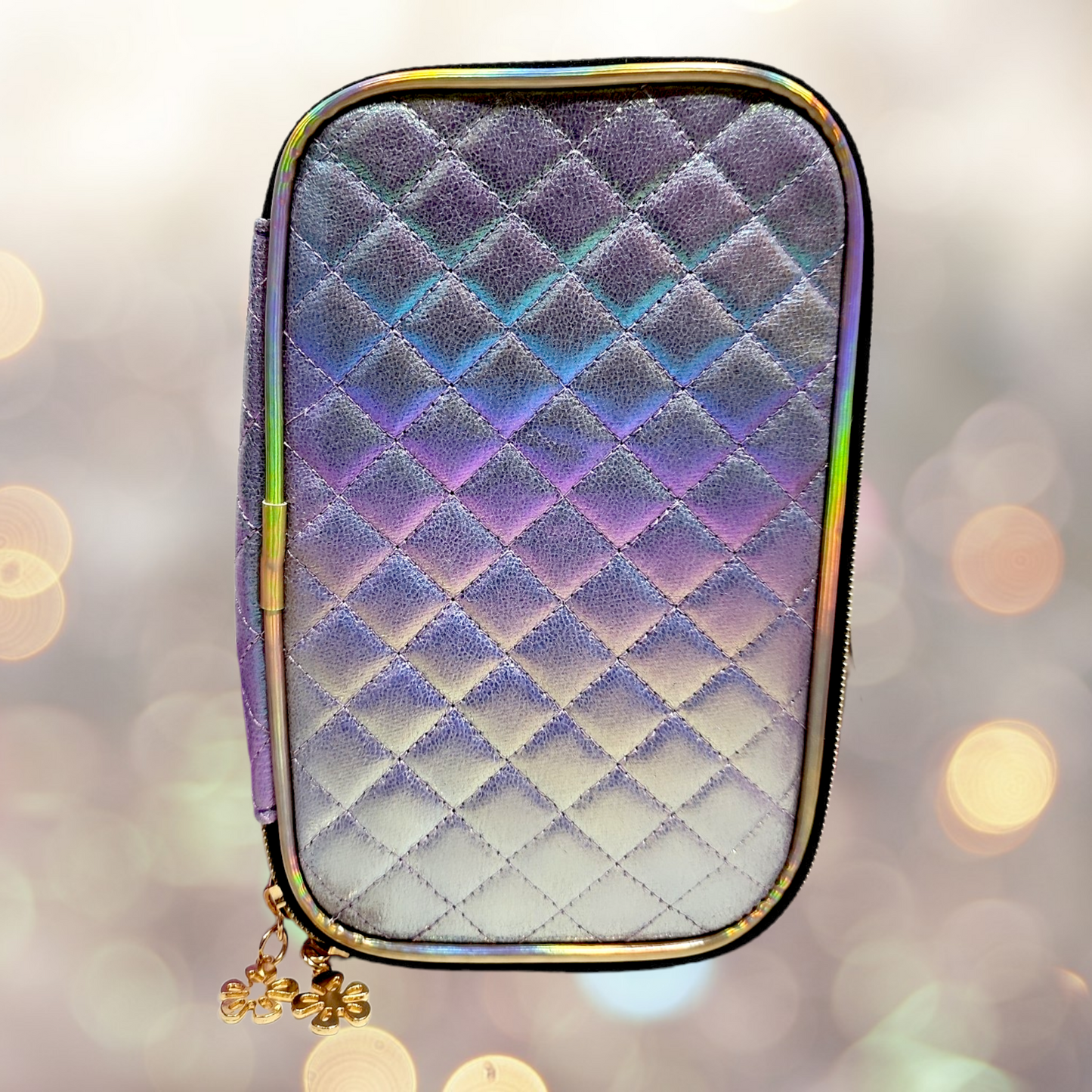 Holographic Reflective Train-Case Style Makeup Bag