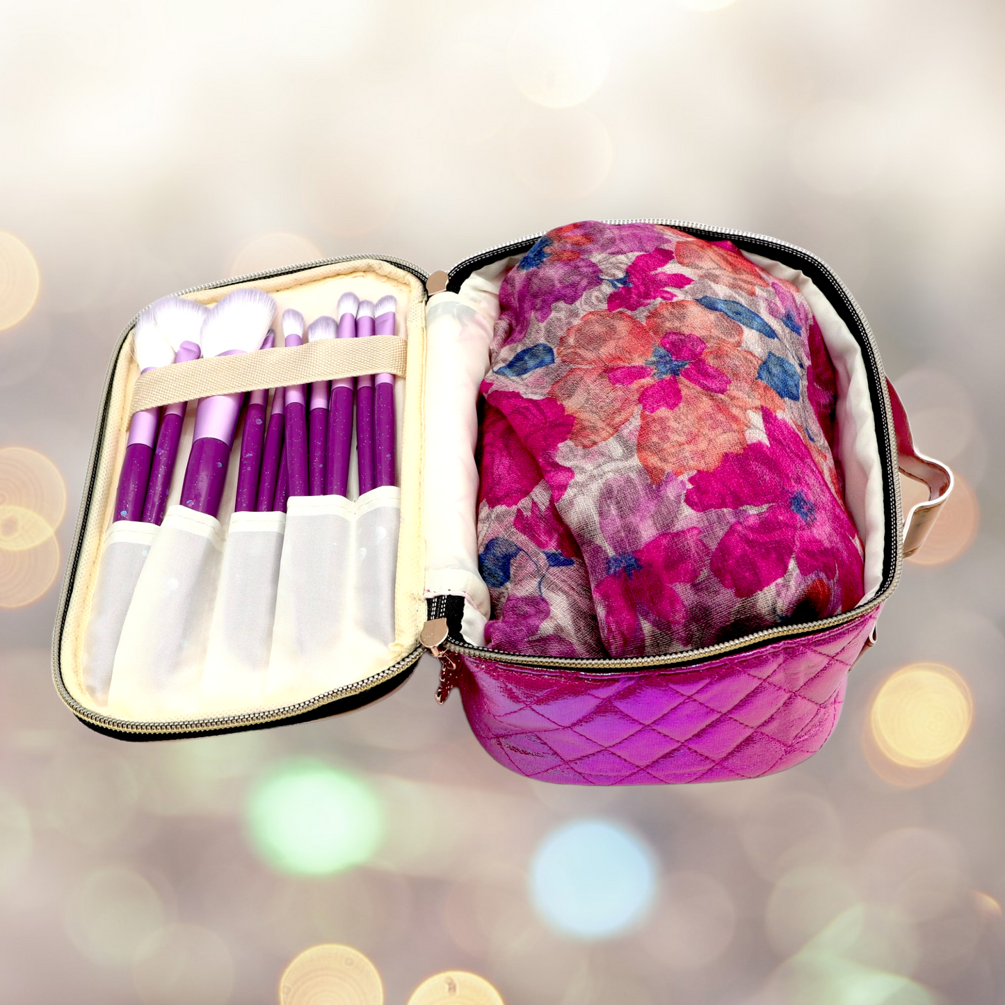 Holographic Reflective Train-Case Style Makeup Bag