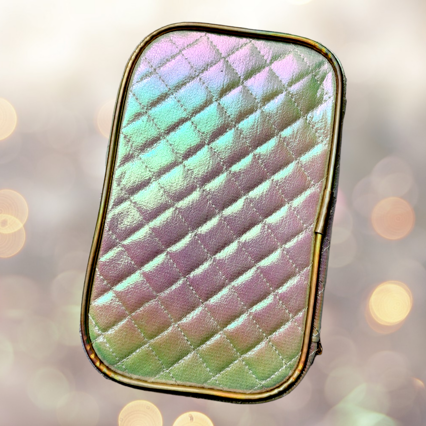 Holographic Reflective Train-Case Style Makeup Bag