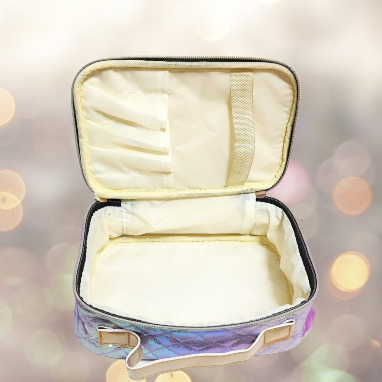 Holographic Reflective Train-Case Style Makeup Bag